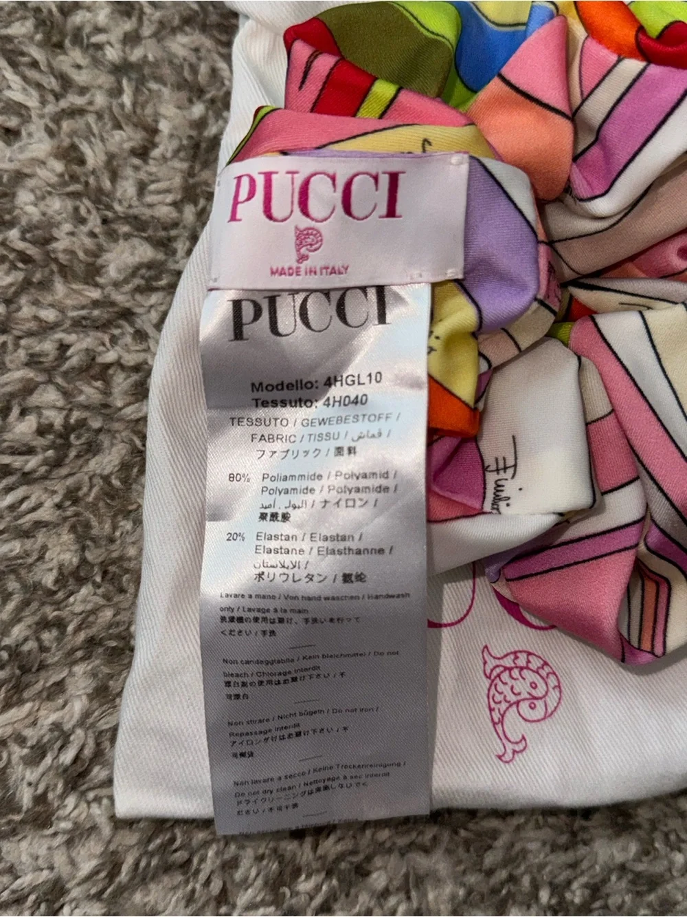 Emilio Pucci Multicolor Floral Silk Scrunchie with Pink Logo Pouch
